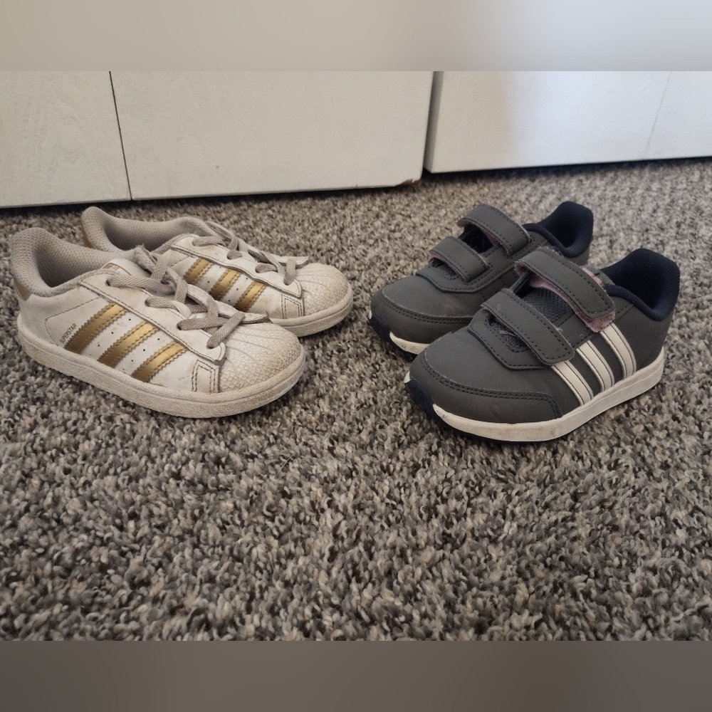 2 pairs of toddler girl Adidas shoes